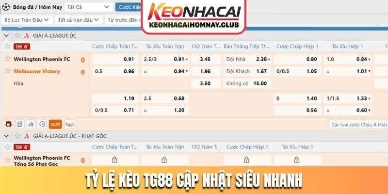 Tỷ lệ kèo TG88 cập nhật siêu nhanh